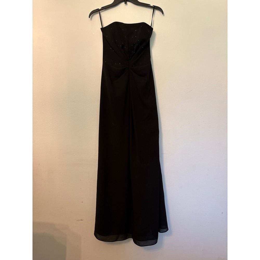 Jessica McClintock Strapless Gown Women 2 Black Excellent Rhinestone Pleated Y2K